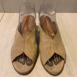 Joie Women's Tan Suede Slip On Open Toe Heeled Summer Sandals Size 7